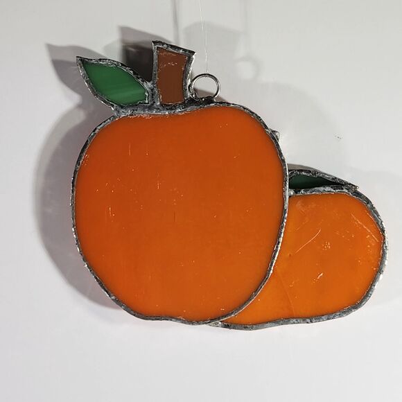Stained Glass Pumpkin Sun Catcher Jack O'Lantern Window Hanger Set 2 Halloween - Picture 5 of 6